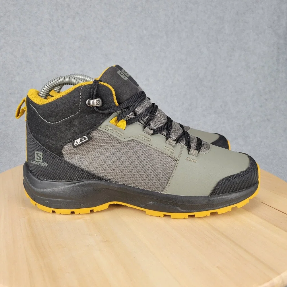 Salomon Outward CSWP Hiking Boots Kids 4 Gray Black Yellow Waterproof